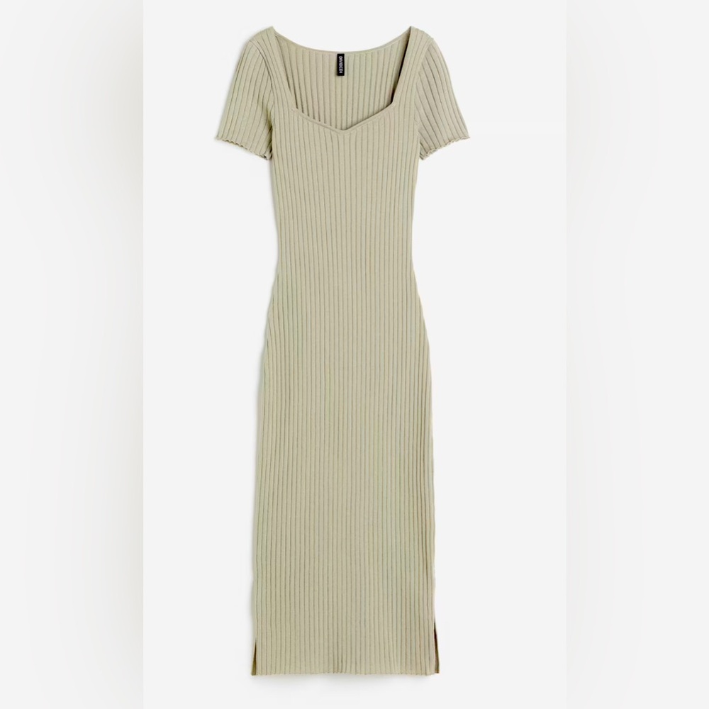 Light Green H&M Rib-Knit Bodycon Dresss - size M